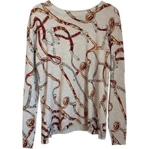 Cliche Equestrian Chain Belt Print Sweater‎ Tan Size M Old Money Heritage Luxury
